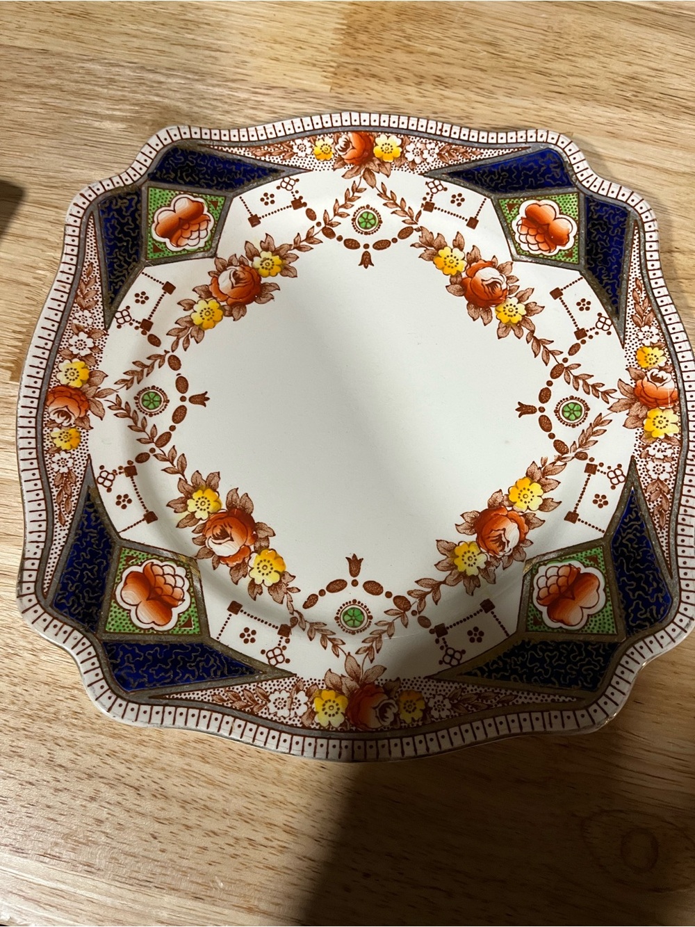 Stafford Floral Ceramic Serving Platter in Cream, Orange and Navy